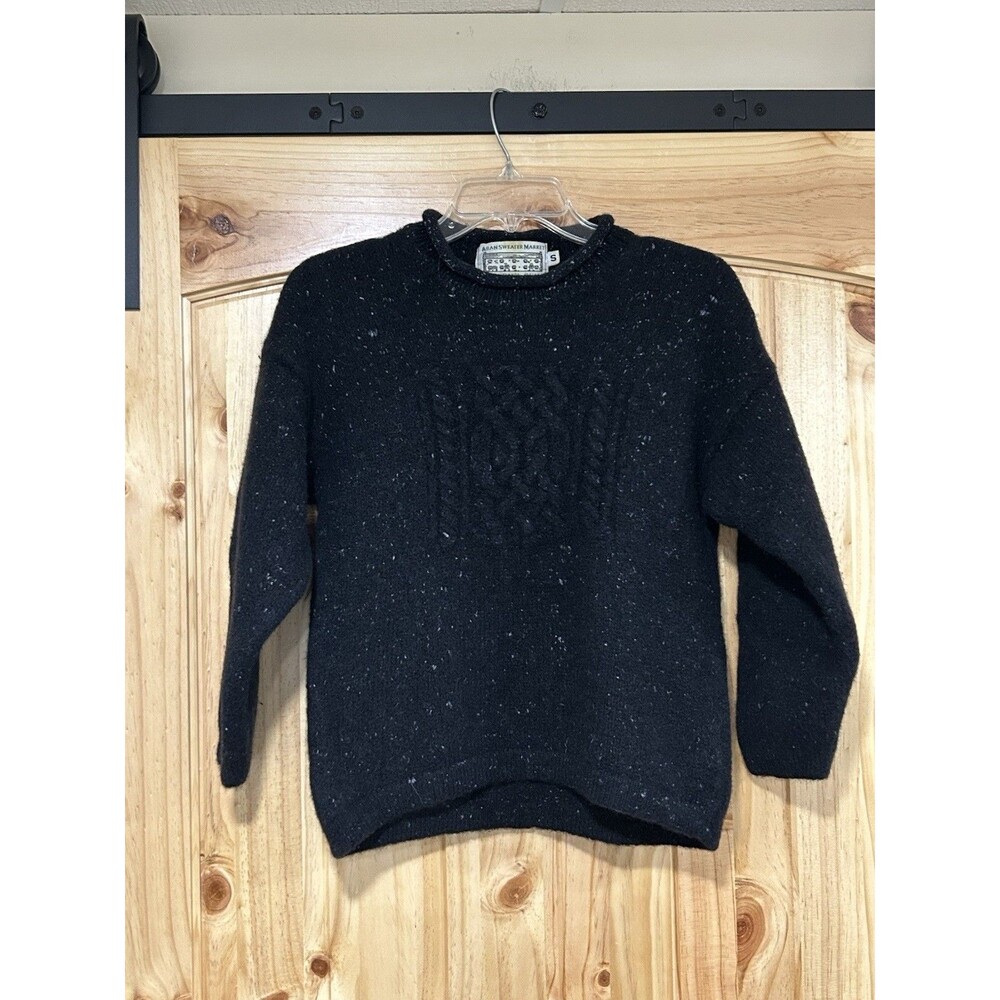 Aran Sweater Market Sweater Women’s Wool Silk Pullover Black Speckled Size S